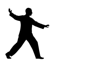 Elderly man walking confidently in silhouette against a white background, Concept of silhouettes of elderly people  