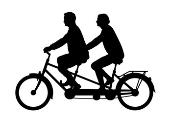 Obraz premium Silhouettes of elderly people riding a tandem bicycle 