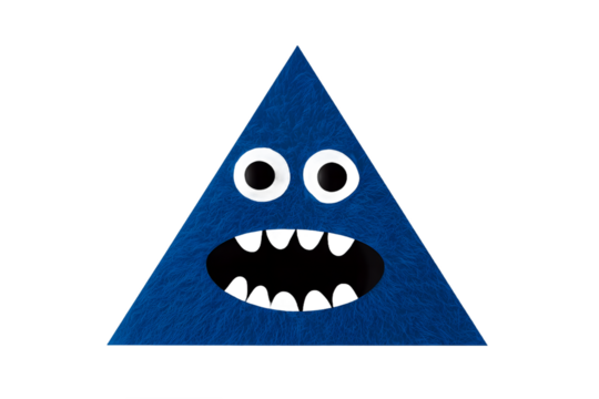 Playful Blue Triangular Monster with Big Eyes and Open Mouth