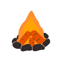 Campfire graphic vector design on white isolated background. Burning logs and flames.