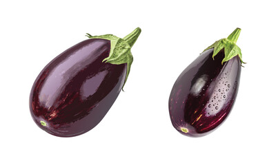 Fresh ripe purple eggplants isolated on white background