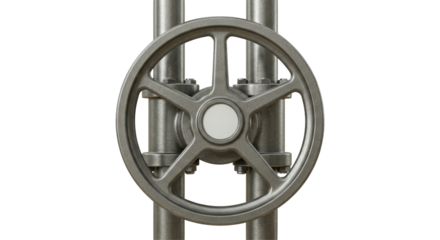 Isolated Metal Valve Wheel on Industrial Pipes