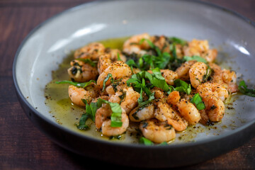 Jumbo Shrimp Scampi Sauteeing in Butter and Olive Oi