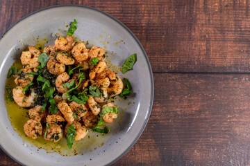 Jumbo Shrimp Scampi Sauteeing in Butter and Olive Oi