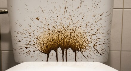 Obraz premium Toilet stain blast on white tank in bathroom with tiled wall