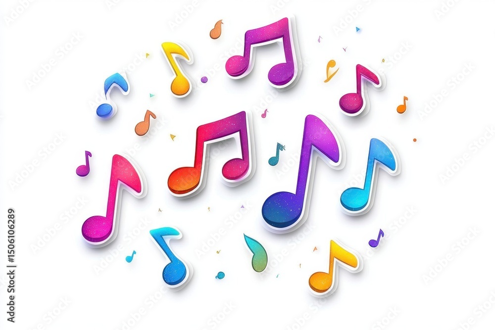 Poster Colorful musical notes floating in the air symbolize creativity and artistic expression in a vibrant and cheerful design