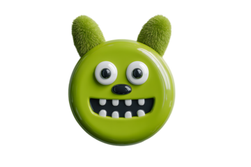 Playful Green Creature with Fuzzy Ears and Wide Grin