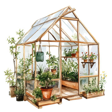 watercolor greenhouse plants wooden frame clip art preview