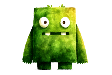 Playful Green Monster with Large Eyes and Single Tooth