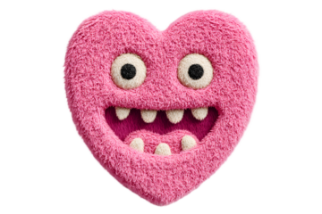 Playful Pink Fuzzy Heart Monster with Wide Grin