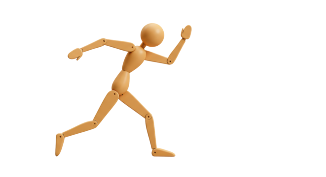Isolated Wooden Mannequin in Dynamic Running Pose