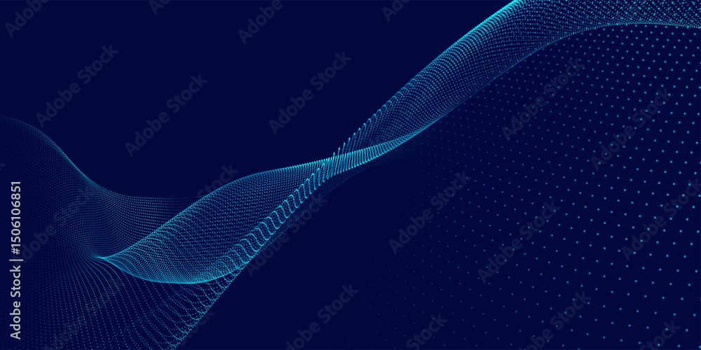 Poster futuristic dot wave. abstract digital particle wave. technology background. colored musical wave. da