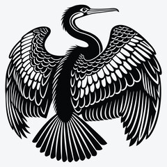 Anhinga line art White background illustration Generative Ai