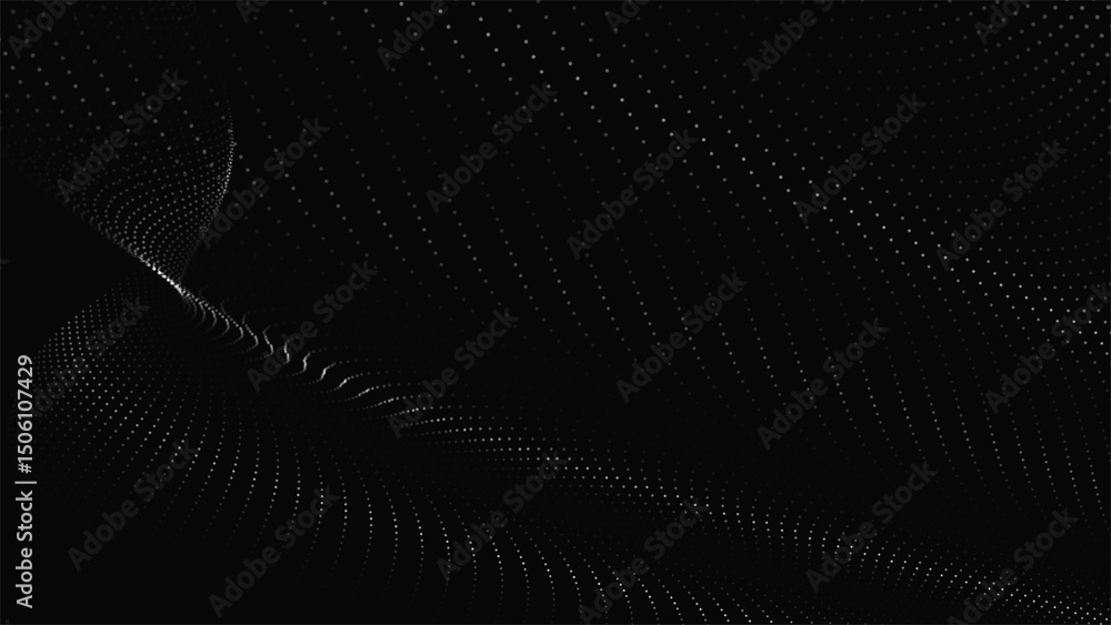 Poster futuristic dot wave. abstract digital particle wave. black and white music wave. dark background. di