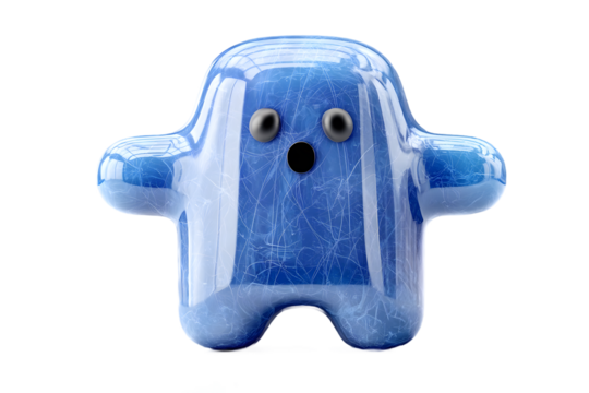 Surprised Blue Glass Ghost Figurine with Cracked Texture - Powered by Adobe