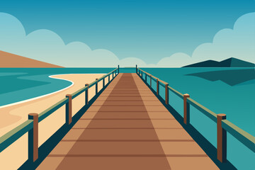Fototapeta premium Long wooden pier extends over the tropical blue ocean, a serene landscape under a summer sky