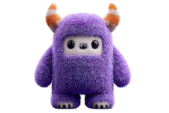 Adorable Purple Fuzzy Monster with Orange Horns