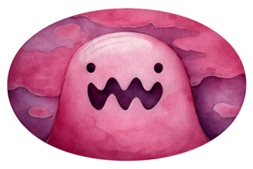 Watercolor Pink Ghost Against Purple Landscape