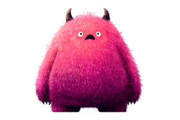 Pink Furry Monster with Horns Concerned Expression