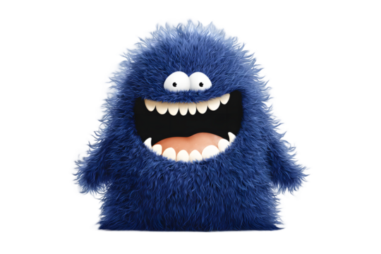 Joyful Blue Furry Creature with Wide Grin