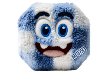 Playful Blue and White Fuzzy Hexagonal Plush Toy with Misge Tag