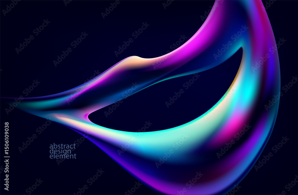 Poster abstract liquid holographic gradient shape. 3d vector design element.