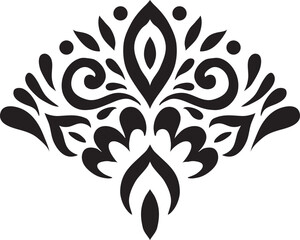 Artistic hand drawn ethnic vector print. Symmetric Moroccan decorative element for printing on T-Shirt, mug or other souvenir. Boho style decoration. Black silhouette pattern on white background.