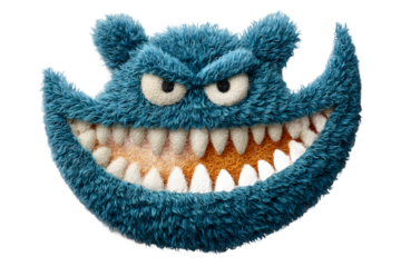 Grumpy Blue Furry Monster with Sharp Teeth