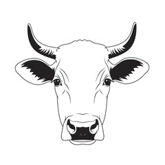 Cow Head Outline Vector Illustration - Farm Animal Portrait