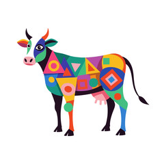Geometric Cow Illustration: Colorful Farm Animal Design