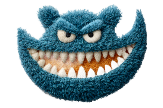 Grumpy Blue Furry Monster with Sharp Teeth - Powered by Adobe