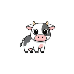 Cute Cow Cartoon Illustration on White Background