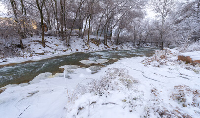 The river freezes in winter. A real winter fairy tale when this wonderful river freezes. Usually considered a beautiful natural heritage, turned into a fairy tale