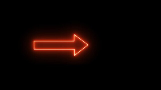 Arrow-shaped neon sign. Neon arrow symbol icon. Directional sign arrow points to the right , red arrow.