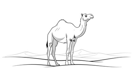 Camel Silhouette in Desert Landscape Vector Illustration