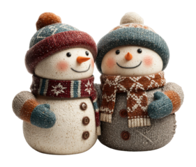 Charming snowman duo winter wonderland decorative figurine cozy atmosphere holiday cheer isolated on transparent background