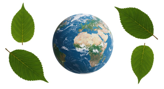 Isolated Earth Globe Surrounded by Green Leaves