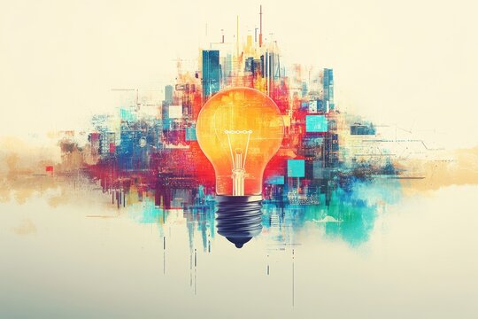 Collaborative team working in a modern office space with large digital display screens showcasing data analytics in the evening