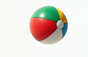 Naklejka premium Isolated beach ball on white background. Colorful inflatable beach ball with stripes, bright colors. Summer, holiday, beach, vacation, fun concept. Round toy for playing in water pool. Nobody around,