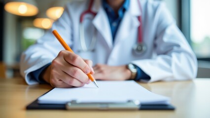 doctor writing on clipboard