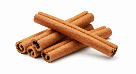 Cinnamon sticks in cross pattern, isolated on white. Great for spice, baking or holiday visuals.