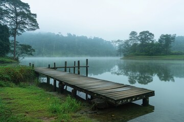 Misty lake dock
