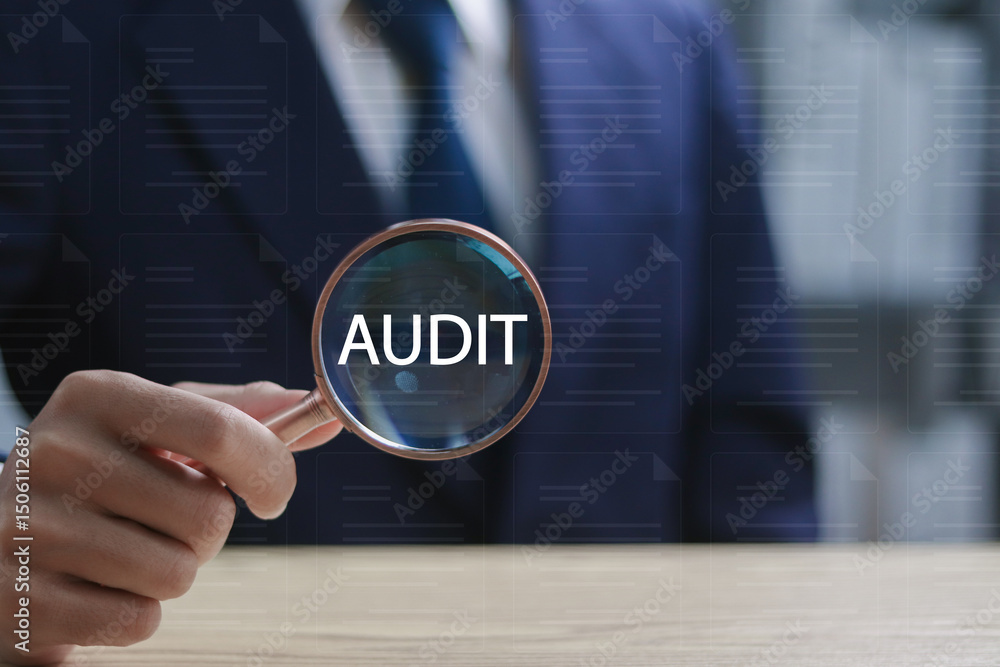 Poster audit business concept, evaluate corporate financial statements and auditing financial accounts with