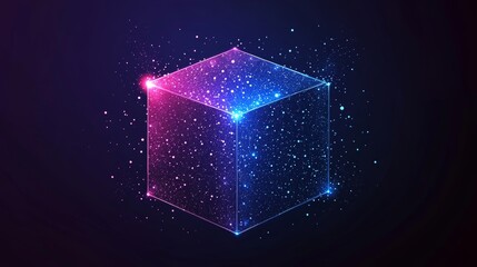 A cube that glows and features streams of digital data and various connections