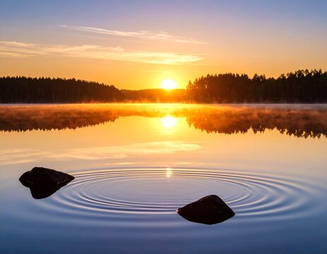 Gentle ripples on a calm lake during sunrise