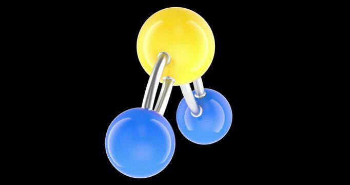 Sulfur Dioxide SO2 molecule model. 3D Rotating Animation, Seamless Loop. 3D rendering isolated on transparent background