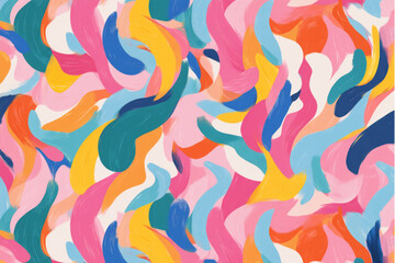 A vibrant abstract painting featuring swirling brushstrokes in a variety of bright and cheerful colors