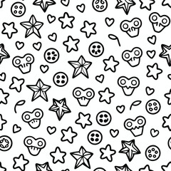 Cute Black and White Pattern with Stars, Hearts, and Other Fun Shapes