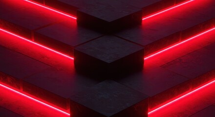 Radiant red geometry ascends mysteriously