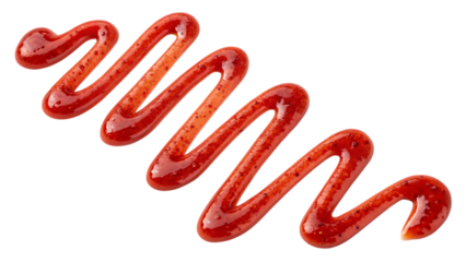 Ketchup squiggle: red tomato sauce drizzle on transparent background